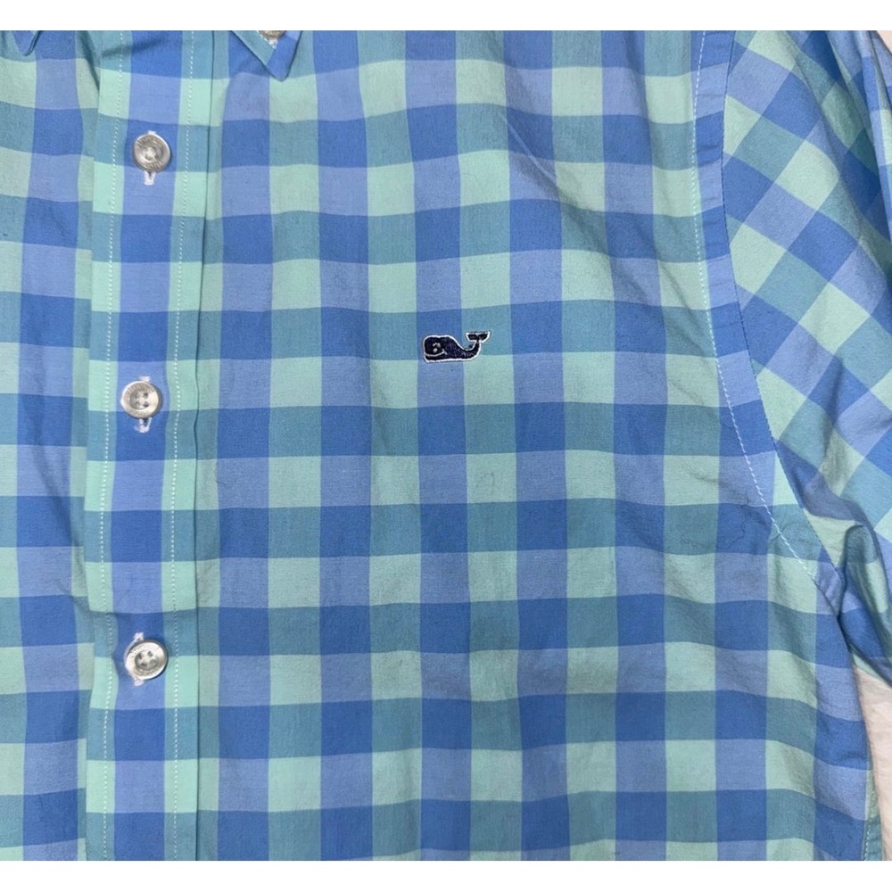 Vineyard Vines Slim Fit Whale Shirt Mens Small Blue Green Gingham Button Down - Picture 2 of 7